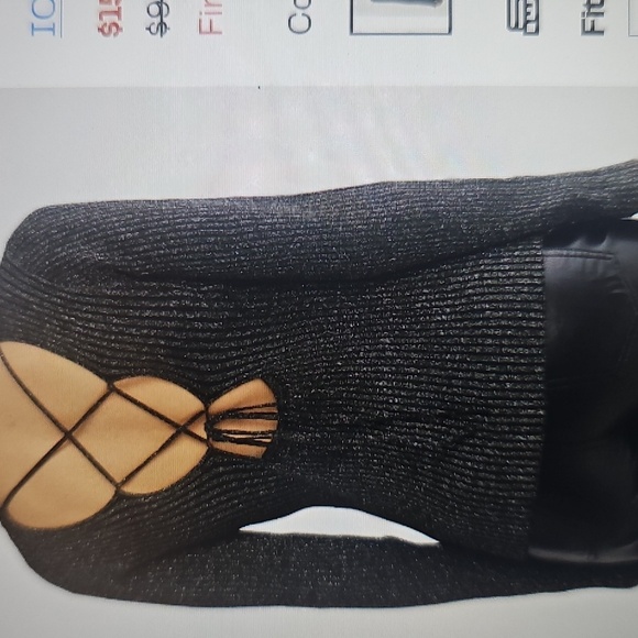 NWT ICHI Metallic Crossback Long Sleeved Ribbed Knit Metallic Black Top XL - Picture 2 of 13